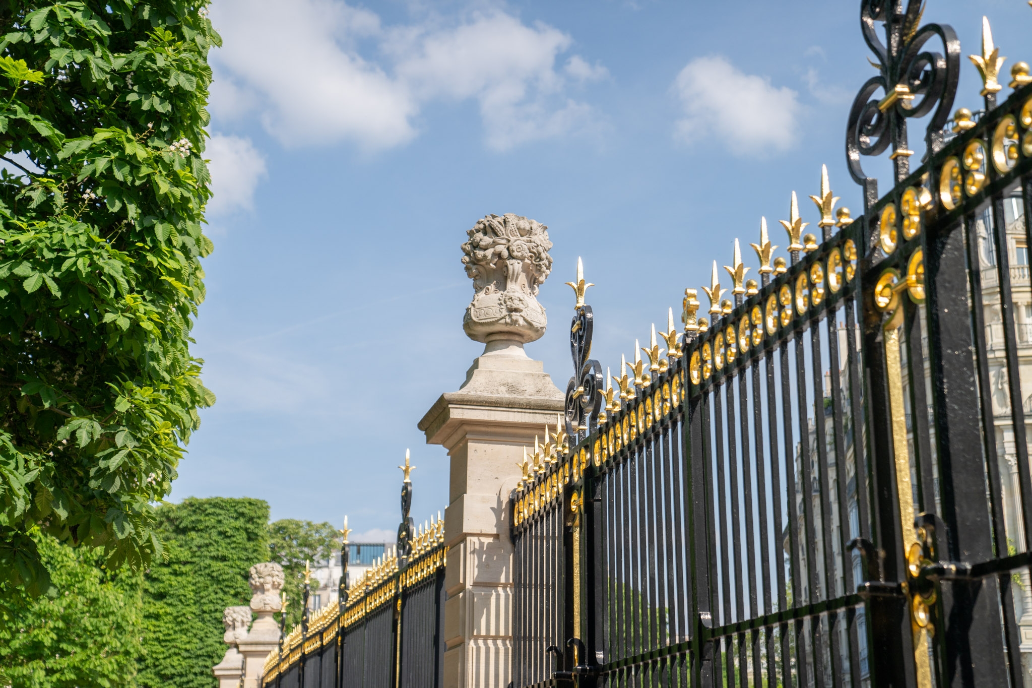 Grilles dorées des Tuileries et medicis en pierre Paris